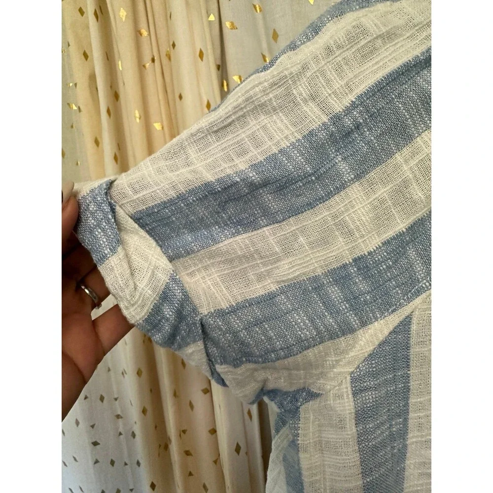 Free People We The Free Away At Sea Frayed Hem Button Down Striped Top L